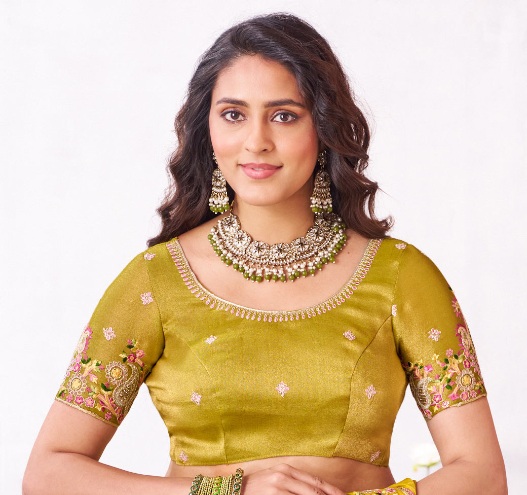 Laxmipati Arpita Mustard Chiffon Embroidered Saree