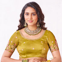 Laxmipati Arpita Mustard Chiffon Embroidered Saree