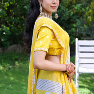 Yellow sequin embroidered silk blend saree party wear