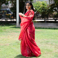 Red sequin embroidered chiffon saree party wear