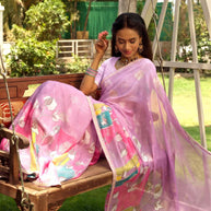 Lavender floral printed chiffon saree daily wear