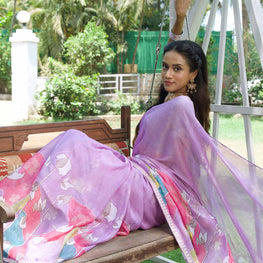 Lavender multicolor floral printed chiffon saree casual wear