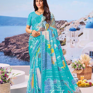 Blue abstract printed saree