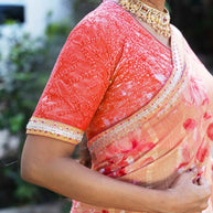 Brown floral printed chiffon saree wedding wear