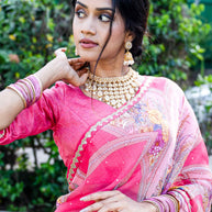 Pink floral printed chiffon saree party wear