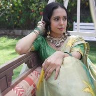 Green floral printed Silk Blend saree wedding wear 
