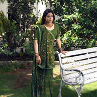 Green bandhani printed georgette saree festive wear