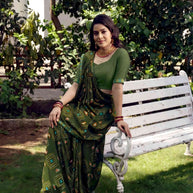 Green bandhani printed georgette saree party wear