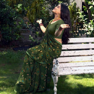 Green bandhani printed georgette saree wedding wear