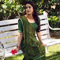 Green bandhani printed georgette saree casual wear