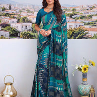 Blue modern print saree