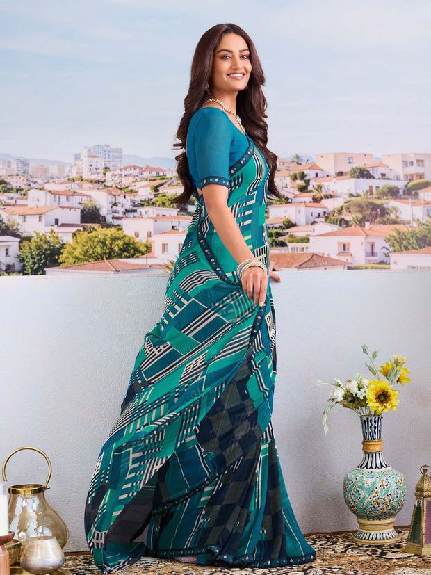Stylish blue georgette saree