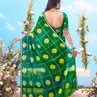 Green bandhani cotton saree festive wear 