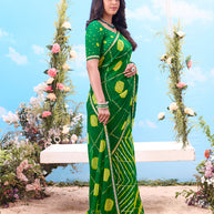  Green polka dot printed cotton saree festive wear 