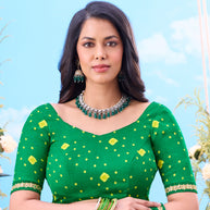 Green bandhani cotton saree party wear