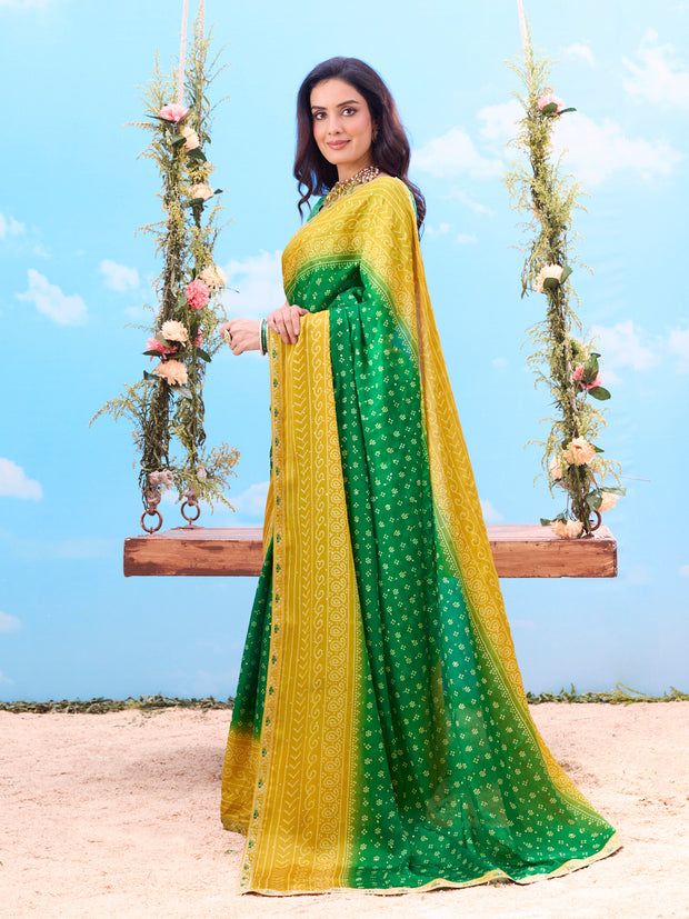 bottle green saree
