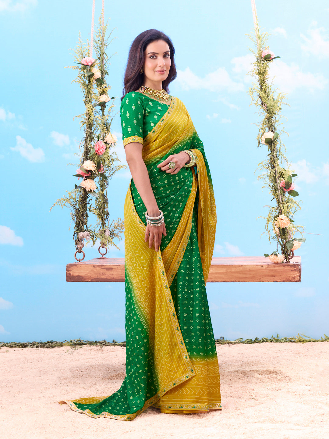 peacock green saree