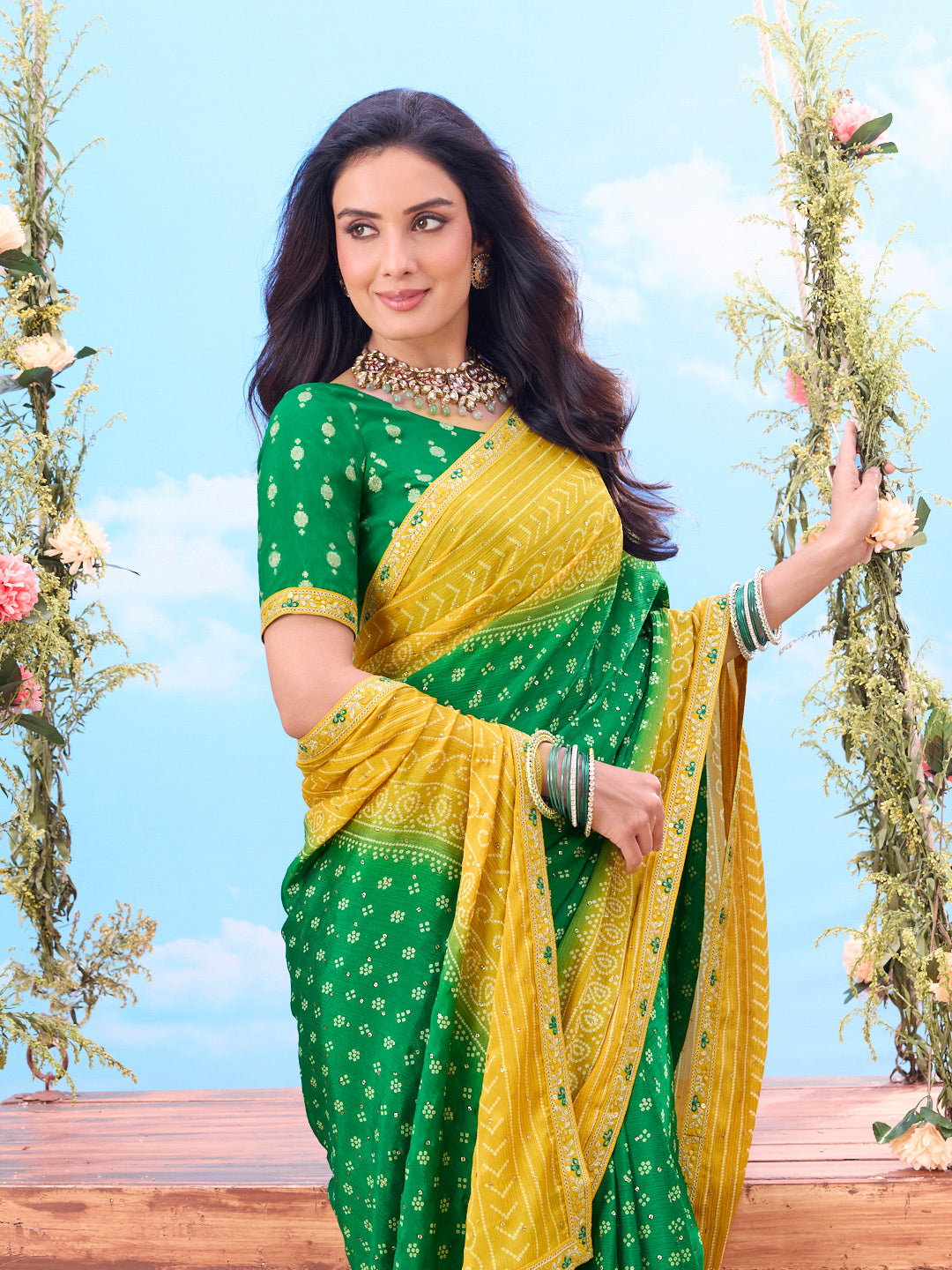  green colour saree