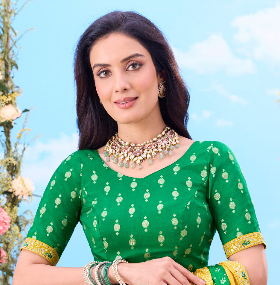 green saree contrast blouse
