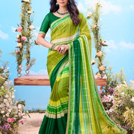 Green striped georgette saree casual wear 