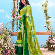 Green striped sheer georgette saree daily wear