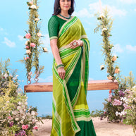 Green striped lightweight georgette saree party wear