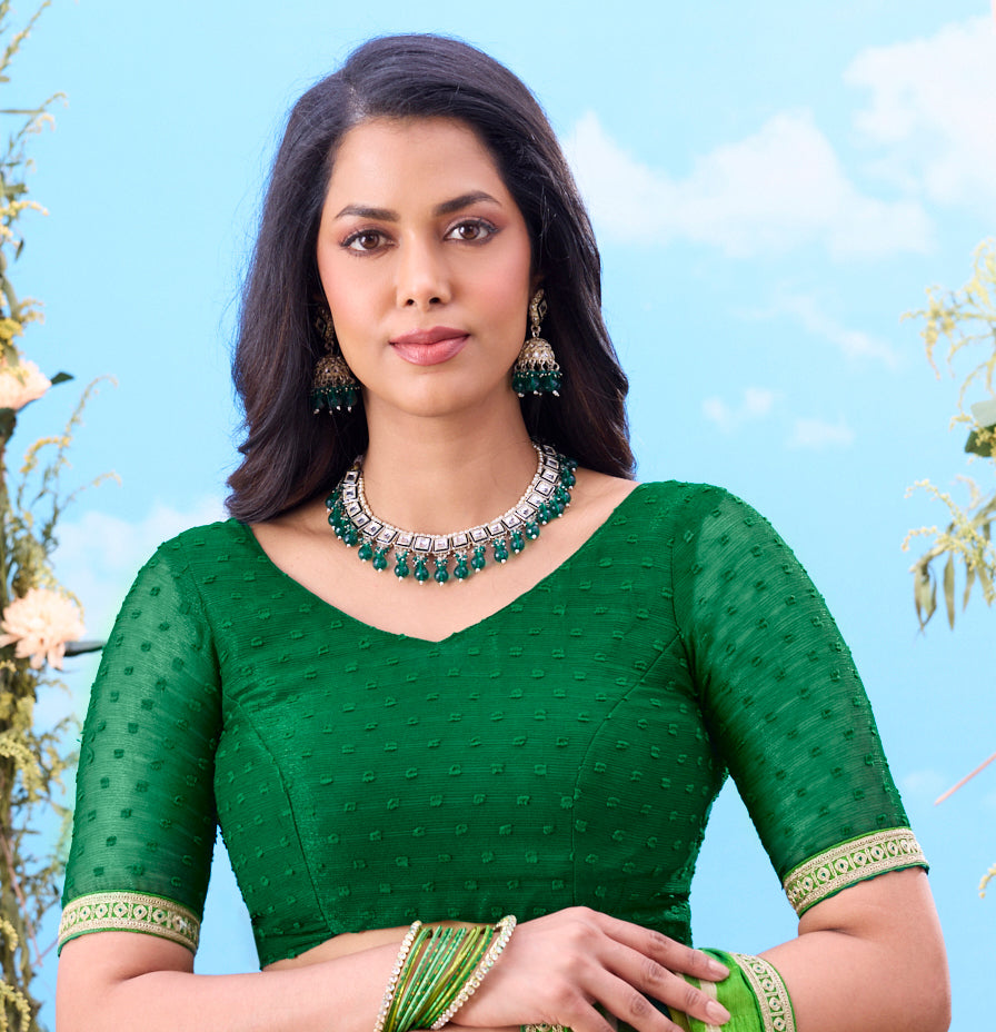 Green striped patterned georgette saree casual wear