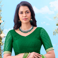 Green striped patterned georgette saree casual wear