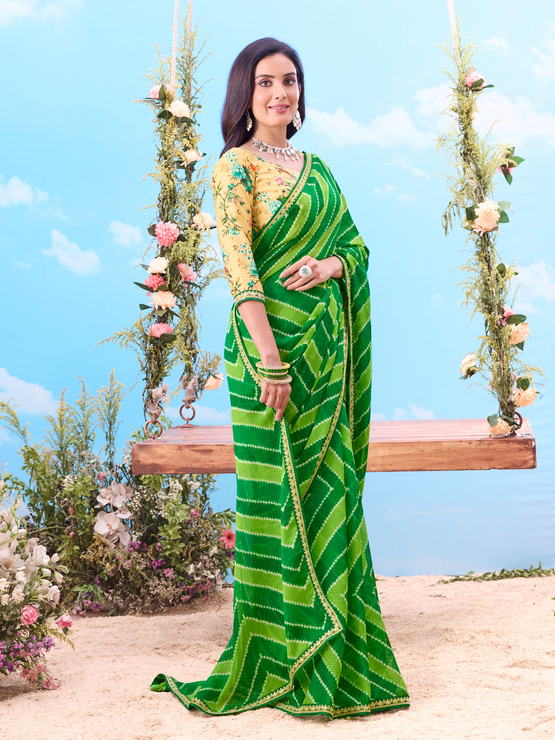 bottle green saree