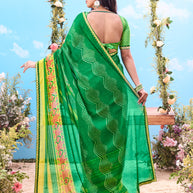 Green bandhani  saree floral border wear