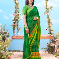  Green printed  saree patterned border wear 
