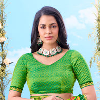 Green bandhani  saree floral border wear