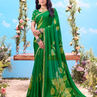 Green printed silk saree festive wear 