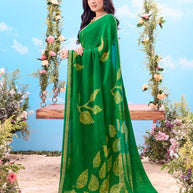 Green checkered printed silk saree daily wear