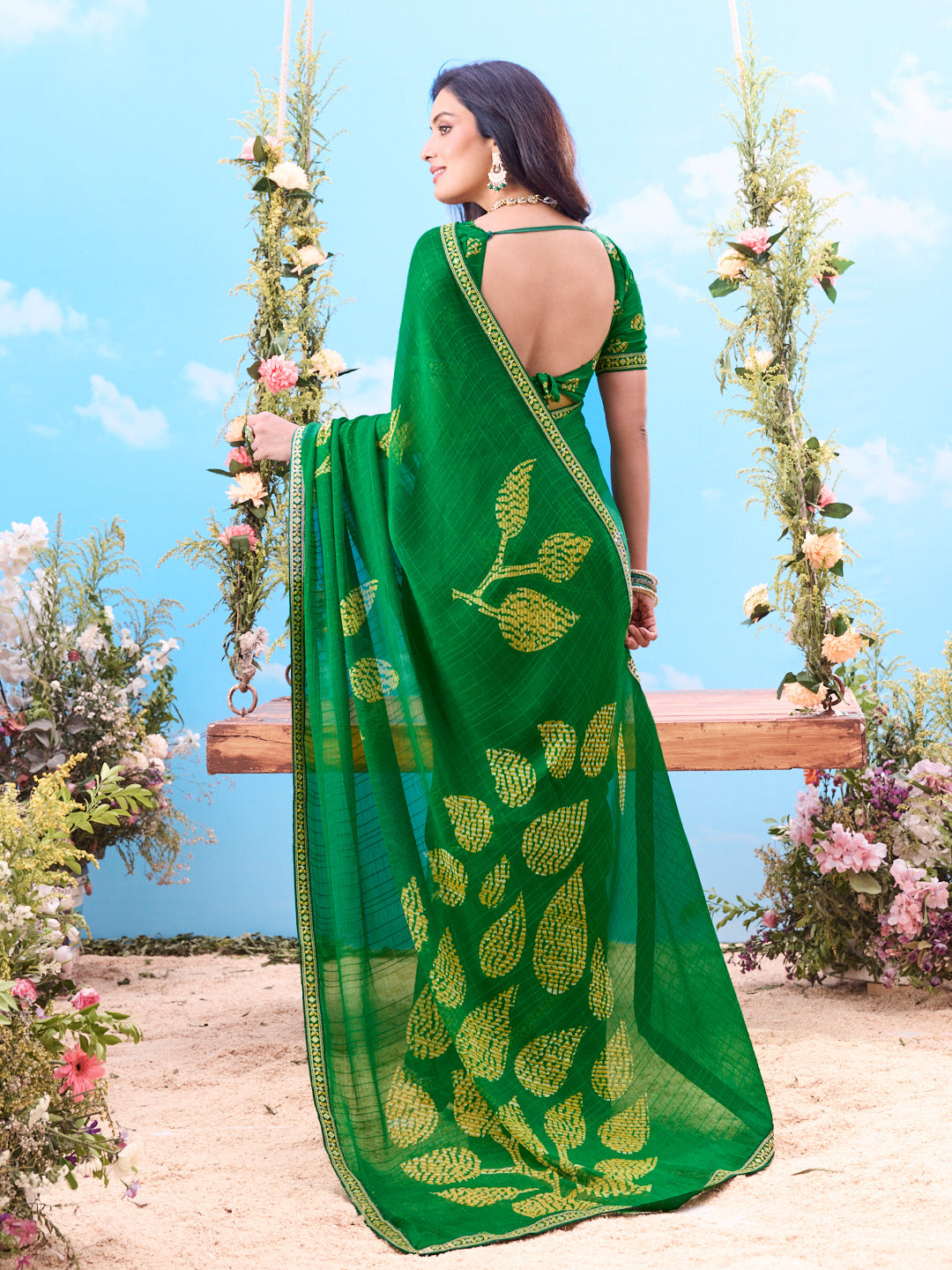 Green embroidered silk saree wedding wear