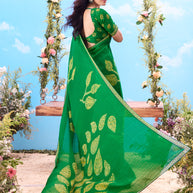 Green abstract printed silk saree party wear 