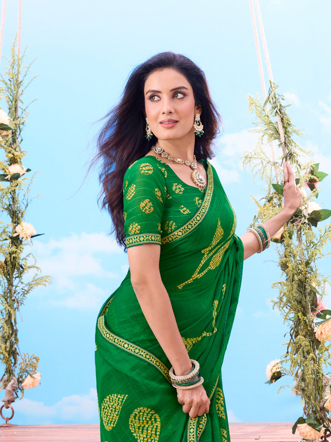 Green embroidered silk saree wedding wear
