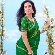 Green embroidered silk saree wedding wear