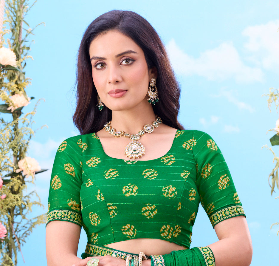 Green embroidered silk saree wedding wear