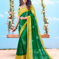Green printed chiffon saree traditional wear 