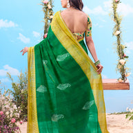 Green printed chiffon saree occasion wear