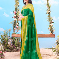 Green printed chiffon saree party wear