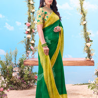 Green printed chiffon saree daily wear
