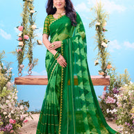 Green self-design chiffon saree traditional wear 