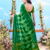 Green striped chiffon saree daily wear