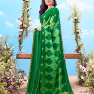 Green patterned chiffon saree party wear