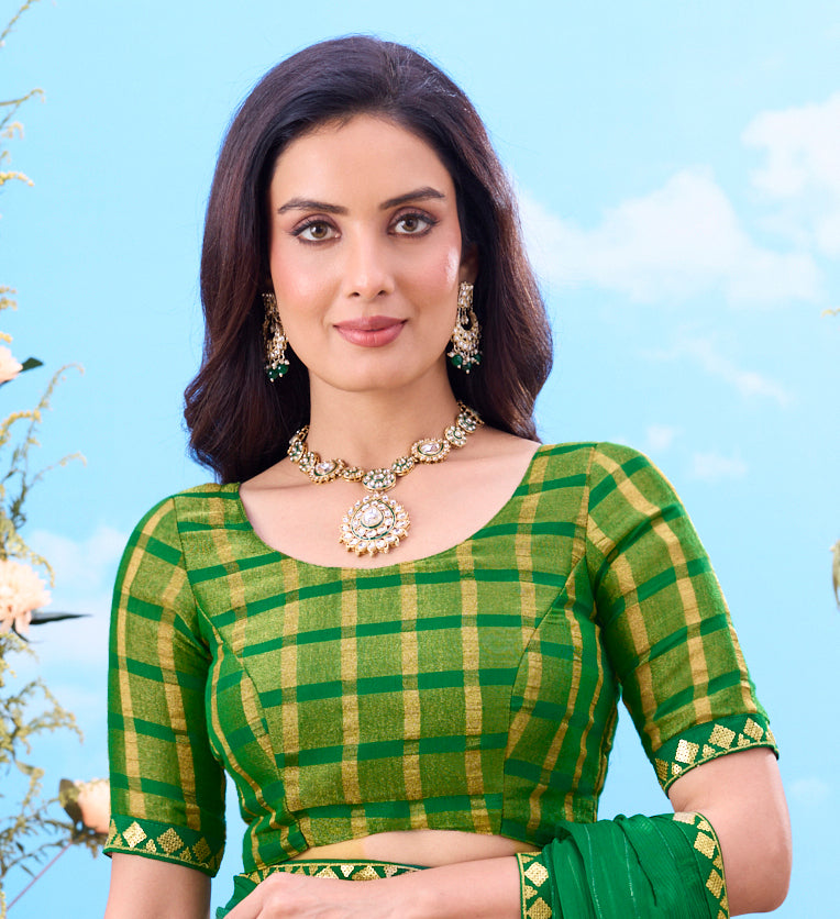 Green striped chiffon saree daily wear
