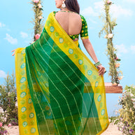 Green bandhani chiffon saree party wear