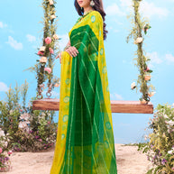 Green bandhani printed chiffon saree festive wear