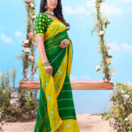 Green striped tie-dye chiffon saree casual wear 
